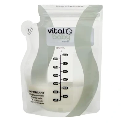 Image of Vital Baby Nurture Easy Pour Breast Milk Storage Bags 250ml 30pk Breastmilk Collection Pouches Non Spill &amp; Leakproof with Hygiene Spout BPA, Phthalate Latex Free Store in Fridge or Freezer