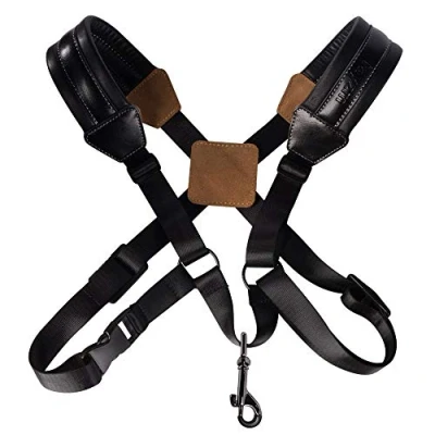 Image of Rayzm Saxophone Strap, Universal Double Shoulder Leather Strap for Sax, Adjustable Padded Harness Alto Tenor Soprano Baritone (L)