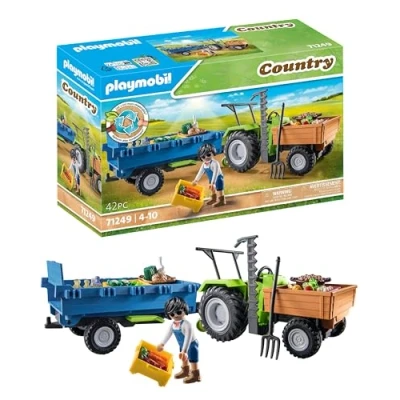 Image of Playmobil Country 71249 Harvester tractor with Trailer incl. transport boxes, Green for the organic farm, Sustainable toy children ages 4+