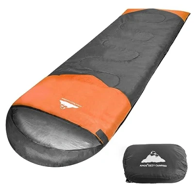 Image of AMOS Sleeping Bag For Adults &amp; Kids 3 Season Waterproof Lightweight With Camping Hiking Backpacking Orange
