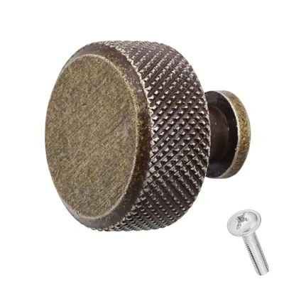 Image of Decoranddecor Amelia Knurled 35mm Round Kitchen Cabinet Furniture Knobs Aluminium Antique Brass