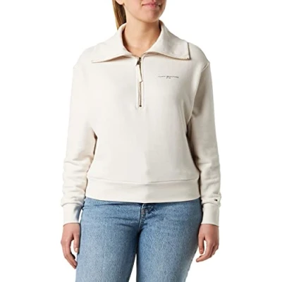 Image of Tommy Hilfiger Women 1985 Sweatshirt with Half Zip, Beige (Weathered White), S