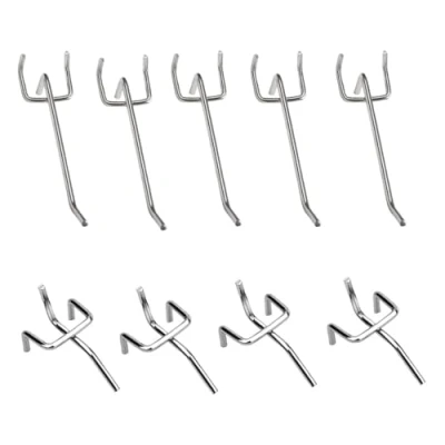 Image of ZHjuju Pegboard Hooks,50PCS 10 cm &amp; 5 Length Metal Perforated Board Hook Stainless Steel Grid Wall Bracket Peg Display for Retail Store Supermarket Crafts Boards Silver
