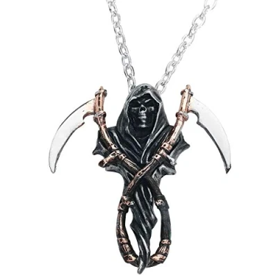 Image of Alchemy Gothic The Reapers Arms Pendant Two Tone Pewter Harvester of Sorrow Badge Includes Chain, Silver,