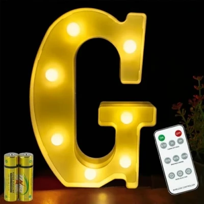 Image of HONPHIER® Letter Lights Decorative LED Alphabet Remote Control Marquee Decoration Light Up Sign Battery Operated for Birthday Party Wedding Receptions Holiday Bar Home Bedroom Bath Decor (G)