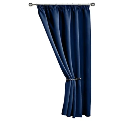 Image of Emma Barclay Cali Pencil Pleat Woven Thermal Blackout Door Curtain in Navy Width 66&quot; x 84&quot;Drop (168x213cm)