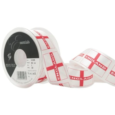 Image of Berisfords 35 mm St George&#039;s Cross Printed Ribbon, White