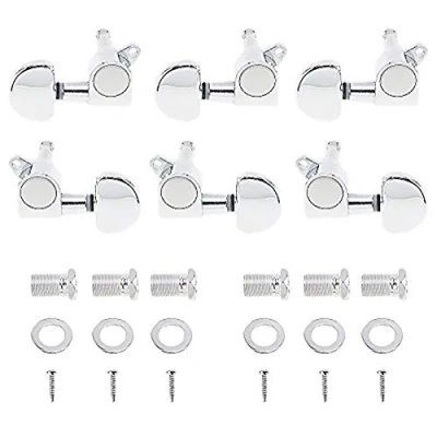 Image of OriGlam 6pcs Guitar Tuning Pegs 3L3R Chrome Tuners Machine Heads for Folk Acoustic Electric Guitar, Tuner Parts Fender Replacement