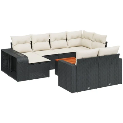 Image of vidaXL 11 Piece Garden Sofa Set with Cushions Black Poly Rattan