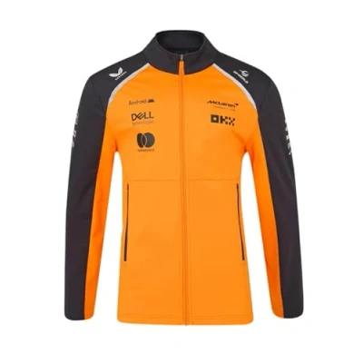 Image of McLaren F1 Team Official Softshell Jacket, Full Zip, Orange and Grey, 2025 Season (UK, Alpha, L, Regular, Orange)