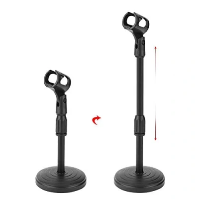 Image of Dilwe Microphone Holder, Plastic + Metal Detachable Adjustable Desktop Short Disc Stand with Non Slip Mic Clip (Black)