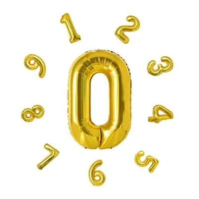 Image of 40&quot; Number Balloons,Helium 0 Balloons Birthday,Self Inflating Balloons,Foil Balloon for Birthday Party,New Year Decoration,Anniversary Decoration,Company Celebration (Gold #0)