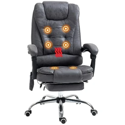 Image of Vinsetto Heated 6 Points Vibration Massage Executive Office Chair Microfiber Adjustable Swivel High Back Desk with Footrest Dark Grey