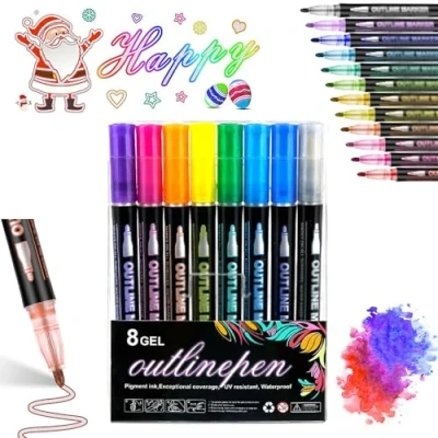 Image of Coloring Lightstick Graffiti Highlighter Pens, 36 Color Pen, Double Line Outliner Markers for Drawing/Greeting Cards (8pcs)