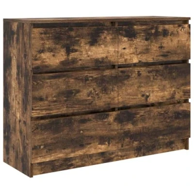 Image of vitalXL Sideboard/Cabinet Smoked Oak Engineered Wood Storage Cabinet 100x35x76cm Ideal for Living Rooms/Dining Rooms/Kitchen