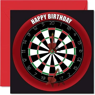 Image of Fun 37th Birthday Cards for Men Woman Dart Board Happy Card Dad Mum Son Daughter Brother Sister Uncle Auntie Cousin, 145mm x Sports Darts Bday Greeting