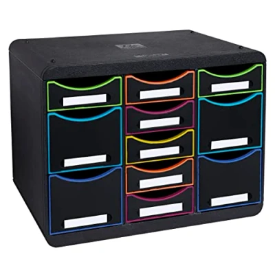 Image of Exacompta Ref. 313914D STORE BOX multi 1 unit with 7 thin drawers and 4 high External dimensions: Depth 27 x width 35.5 Height 27.1 cm Landscape format Black/harlequin