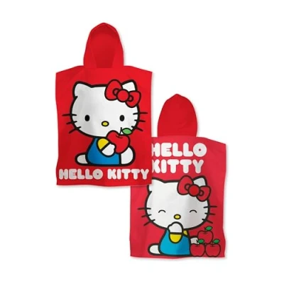 Image of Character World Official Hello Kitty Hooded Towel Poncho Super Soft Feel, Cheeky Design Swimming Changing Robe Perfect The Home, Bath &amp; Beach, Red, 55 x 50 cm