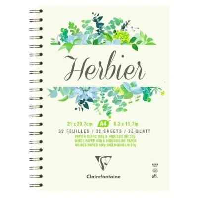 Image of Clairefontaine Ref 975179C Graphic Arts Herbarium Wirebound Pad (32 Sheets) 21 x 29.7m in Size, 180gsm White Paper with 37gsm Mousseline Dividers