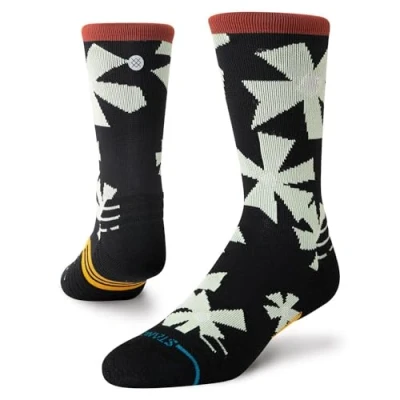 Image of Stance Century Mid Cushion Crew Socks Performance Athletic Freshtek Black Multi Patterned Calf Medium
