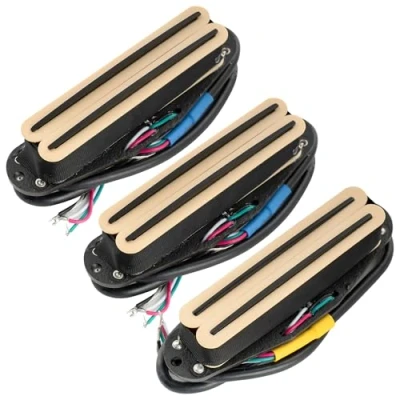Image of Musiclily Pro ST DPHA Alnico 5 Dual Single Coil Sized Humbucker Super Distortion Neck Middle Bridge Pickups Set for Strat Style Electric Guitar, Cream Body Black Rail