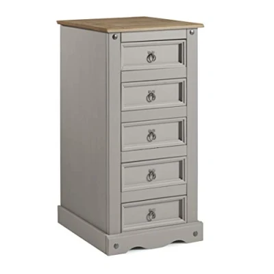 Image of Mercers Furniture Corona Grey Wax 5 Drawer Narrow Chest