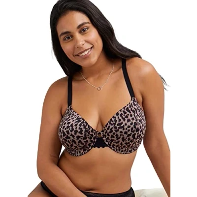 Image of Maidenform One Fab Fit Underwire Bra, Microfiber T Shirt Full Coverage Convertible Lightly Padded Bra for Everyday, Zippy Animal Print/Black, 36C