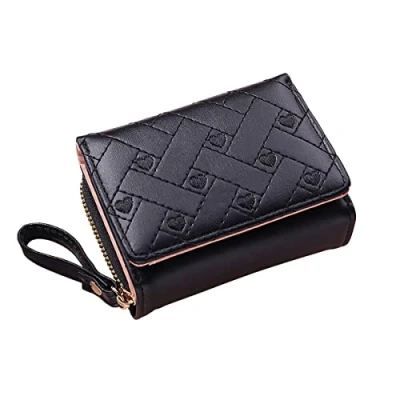 Image of Diyafas Women&#039;s Small Wallet Embroidered Heart Coin Purse Tri fold Card Holder with Multiple Slots