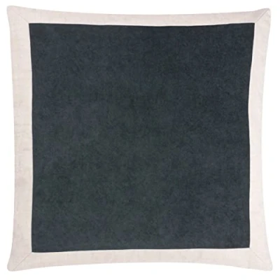 Image of Yard Auden Linen Bordered Velvet Filled Cushion Dark Grey One Size