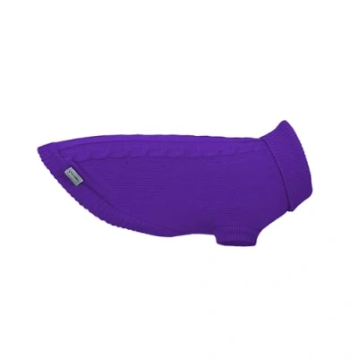 Image of Record Willy Dog Sweater. High Neck Sweater, Cable Pattern, Leash Hole and Elastic Leg Band. Purple, XXS Back Length 25 cm