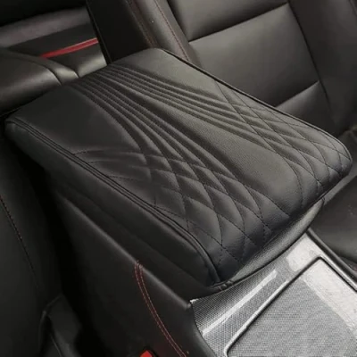 Image of Leather Armrest Cover for Car Universal Waterproof Box Pad Center Console Auto Arm Rest Cushion Pads Suv Truck Vehicle (Black,B)