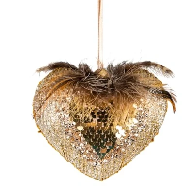 Image of Gold Sequin Heart 10cm Christmas Tree Hanging Decorations Festive Decorative Ornaments Fairy Tale Themed Xmas Pendant