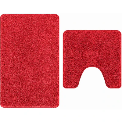Image of vidaXL 2 Piece Bath Mat Set Red Polypropylen Non Slip