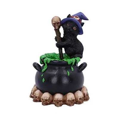 Image of Nemesis Now Spook Witches Familiar Black Cat and Bubbling Cauldron Figurine,12cm
