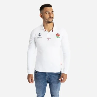 Image of Umbro Mens England Rugby Home Classic Long Sleeve Shirt RWC White 3XL
