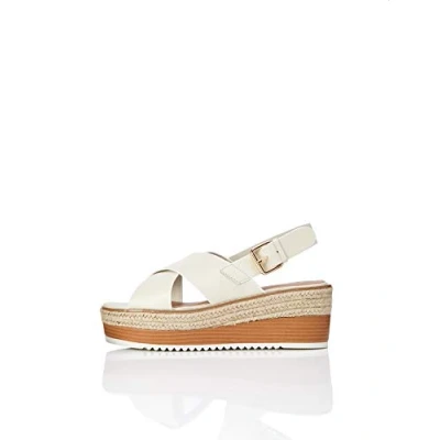 Image of FIND Crossover Leather Platform, Women’s Open Toe Sandals, Off White (Off White), 5 UK (38 EU)