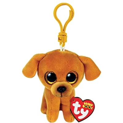 Image of Ty 35256 Plush Key Ring Beanie Boos Clips Dog Zuzu Brown with Gold Glitter Eyes The Big Sparkling 12 cm