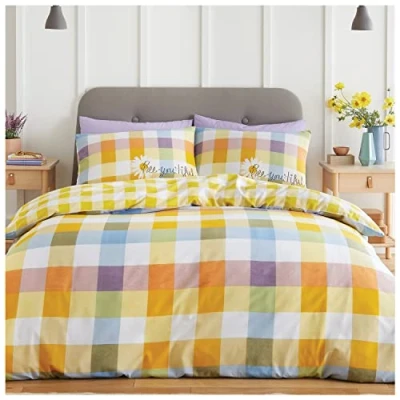 Image of GC GAVENO CAVAILIA Check Bedding Sets King Size, Multicoloured Duvet Quilt Cover, Polycotton Bed Covers