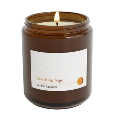 Image of Soothing Sage Amber Radiance Scented Candle (Citrus) Premium Essential Oils Natural Soy Wax Candles 40 Hours Burn time 200g Gift for Women Calming, Soothing, Relaxing