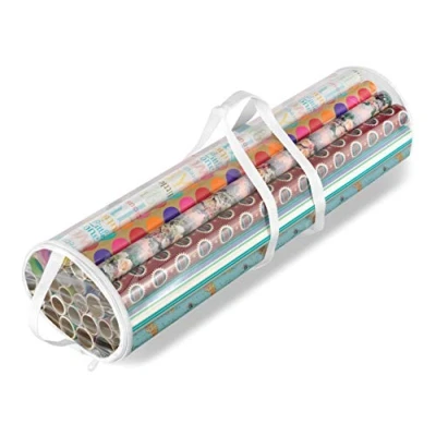 Image of Whitmor Clear Zippered Storage Rolls Gift Wrap Organizer, 25 Count (Pack of 1), Transparent