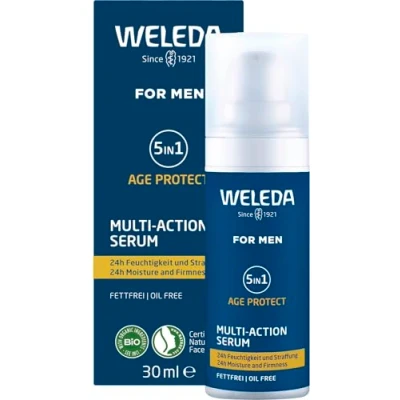 Image of Weleda 5in1 Age Protect Multi Action Serum for Men, Facial Serum, Oil Free Non Greasy, Reduce Wrinkles, 24hr Moisturiser, Natural, Organic, Vegan, 30ml
