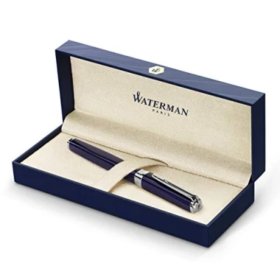Image of Waterman Exception Fountain Pen Slim Blue with Silver Plated Clip Fine Nib Ink Cartridge Gift Box