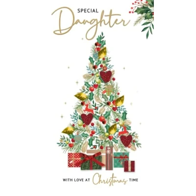 Image of Daughter Xmas Tree Embellished Christmas Card Hand Finished Champagne Cards XCDC363