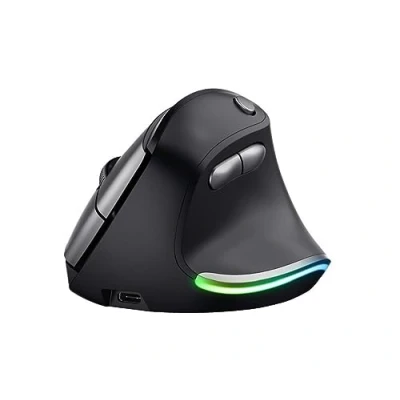 Image of Trust Bayo Rechargeable Vertical Mouse, Sustainable Ergonomic Reduces Arm and Wrist Strain, RF 2.4GHz, 800 4200 DPI, 6 Buttons, RGB Wireless Mouse for Windows, PC, Laptop, Mac Black