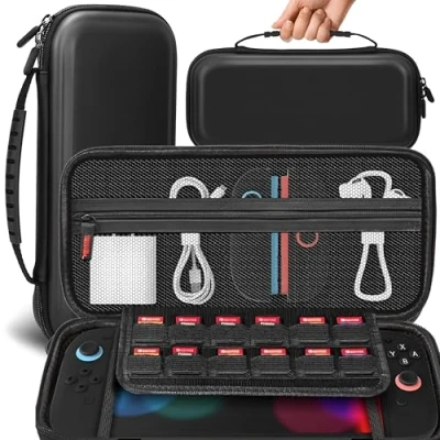 Image of ＲＵＥＩＵＲＩ Carry Case for Nintendo Switch 2 Hard Case, Shockproof EVA Leather Carrying with Game Card Slots &amp; Screen Protector Waterproof Travel Pouch Console (EVA PU Shell)