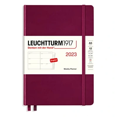 Image of LEUCHTTURM1917 365944 Weekly Planner Medium (A5) 2023, 12 Months, Port Red, English