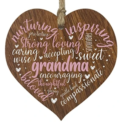 Image of Grandma Birthday Gifts Wooden Heart Plaque, Dark Wood Sign, Mothers Day For Her, Worlds Best Hanging Heart, Mother, Presents on Her