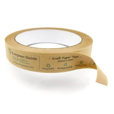 Image of Evergreen Goods Brown Kraft Paper Packing Tape 20mm x 30m Recyclable, Bio Degradable, Eco Friendly Strong Self Adhesive for Packaging Parcels, Boxes &amp; Packages (5 Rolls)