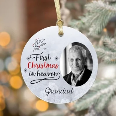 Image of Personalised First Christmas In Heaven Memorial Ceramic Bauble Remembrance Bereavement Gifts XMAS Tree Decoration Loving Memory Hanging Keepsake