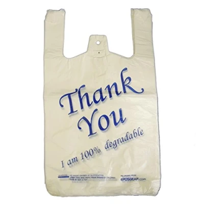 Image of EPOSGEAR® Large Thank You 100% Degradable Eco Plastic Vest Carrier Bags (10&quot; x 15&quot; 18&quot;, Blue, 300)